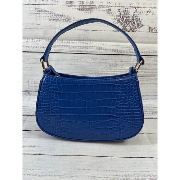 Abercrombie Fitch Hand Bag Purse Croc Embossed Blue Faux Leather Preppy - Picture 1 of 15